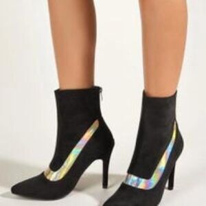 So Me Montana Holographic Point Tie Stiletto Heeled Suede Boots Size 8 Like New
